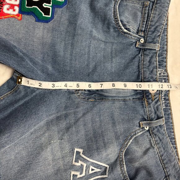Womens Distressed Patchwork Denim Jeans Embroidered Juniors Size15 No Boundaries - Picture 7 of 13